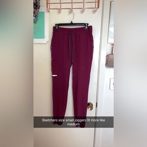 Maroon/burgundy sketchers scrub joggers